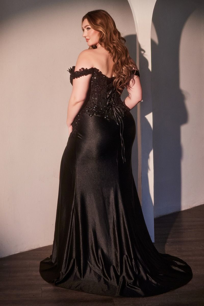 Cinderella Divine -CDS537C Off The Shoulder Lace & Satin Curve Dress