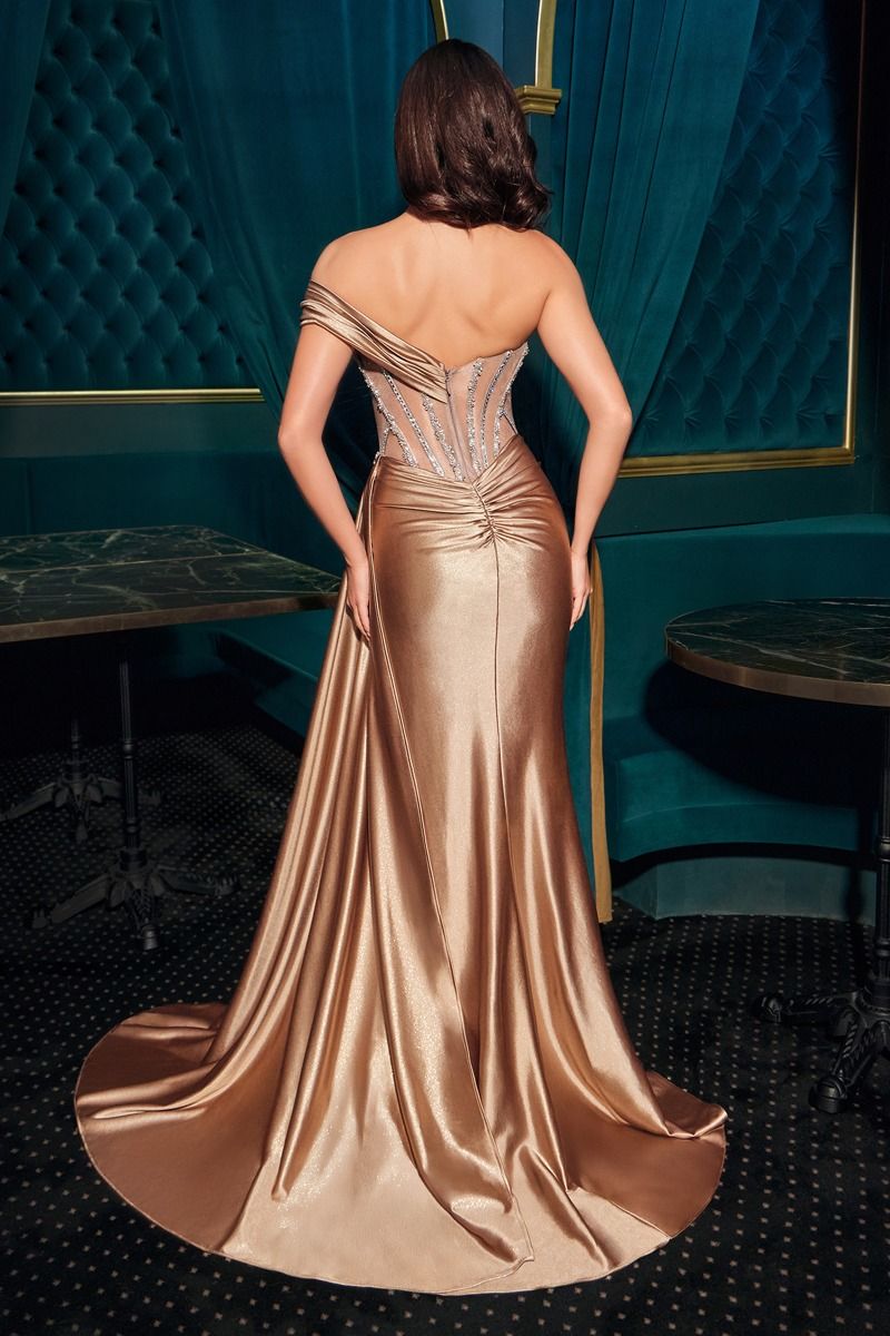 Cinderella Divine -CDS542 One Off Shoulder Sweetheart Neck leg Slit Long Gown