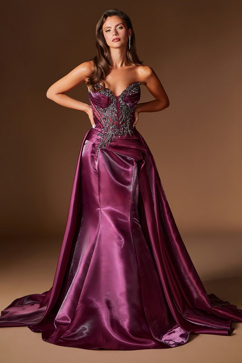 Cinderella Divine -CDS568 Sweetheart Strapless Mermaid Overskirt Gown