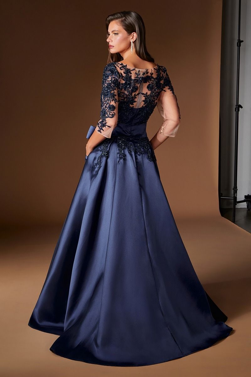 Cinderella Divine -CDS569 Bateau Beaded Lace Mikado A-line Prom Gown