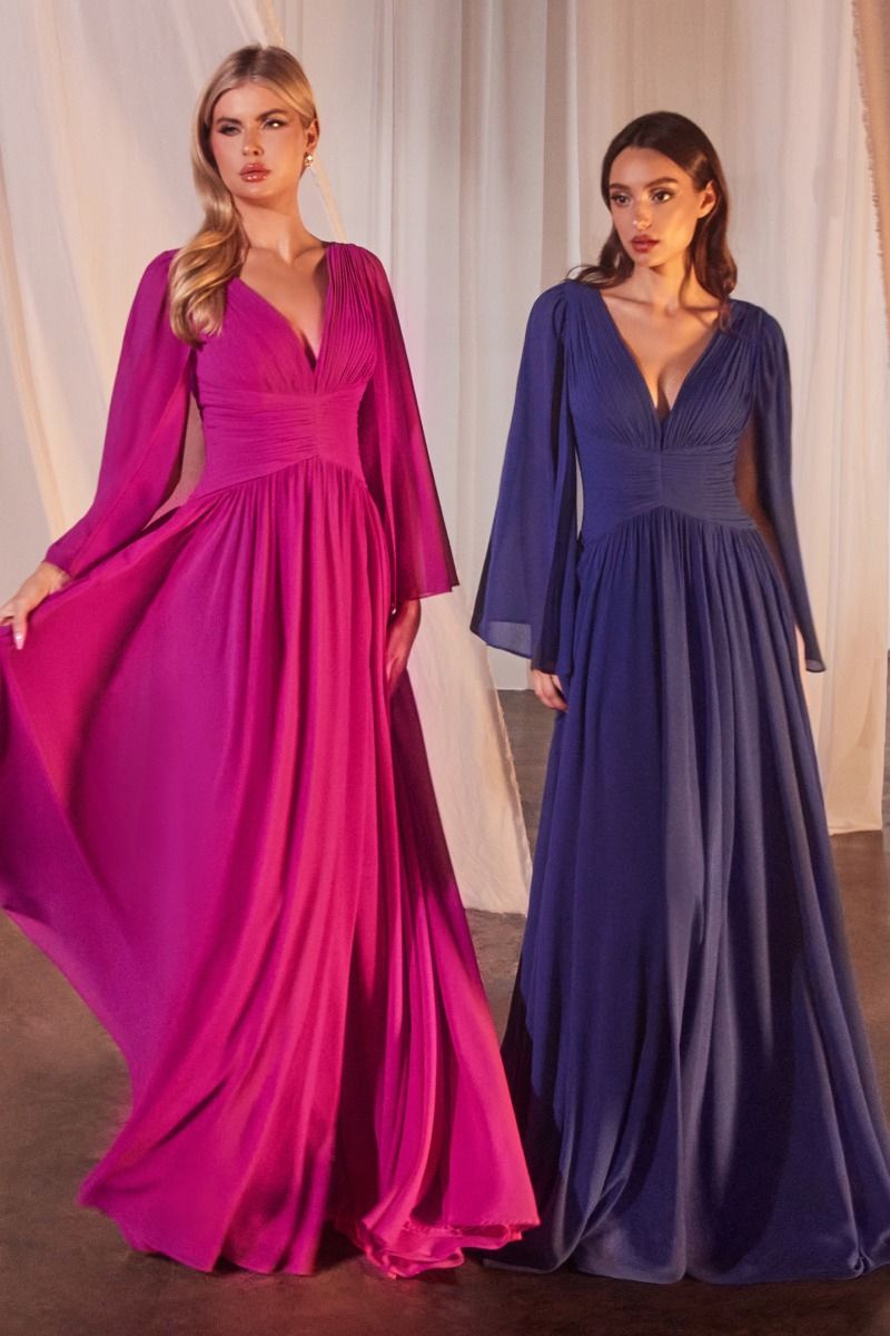 Cinderella Divine -CH028 V-Neck Chiffon A-Line Dress