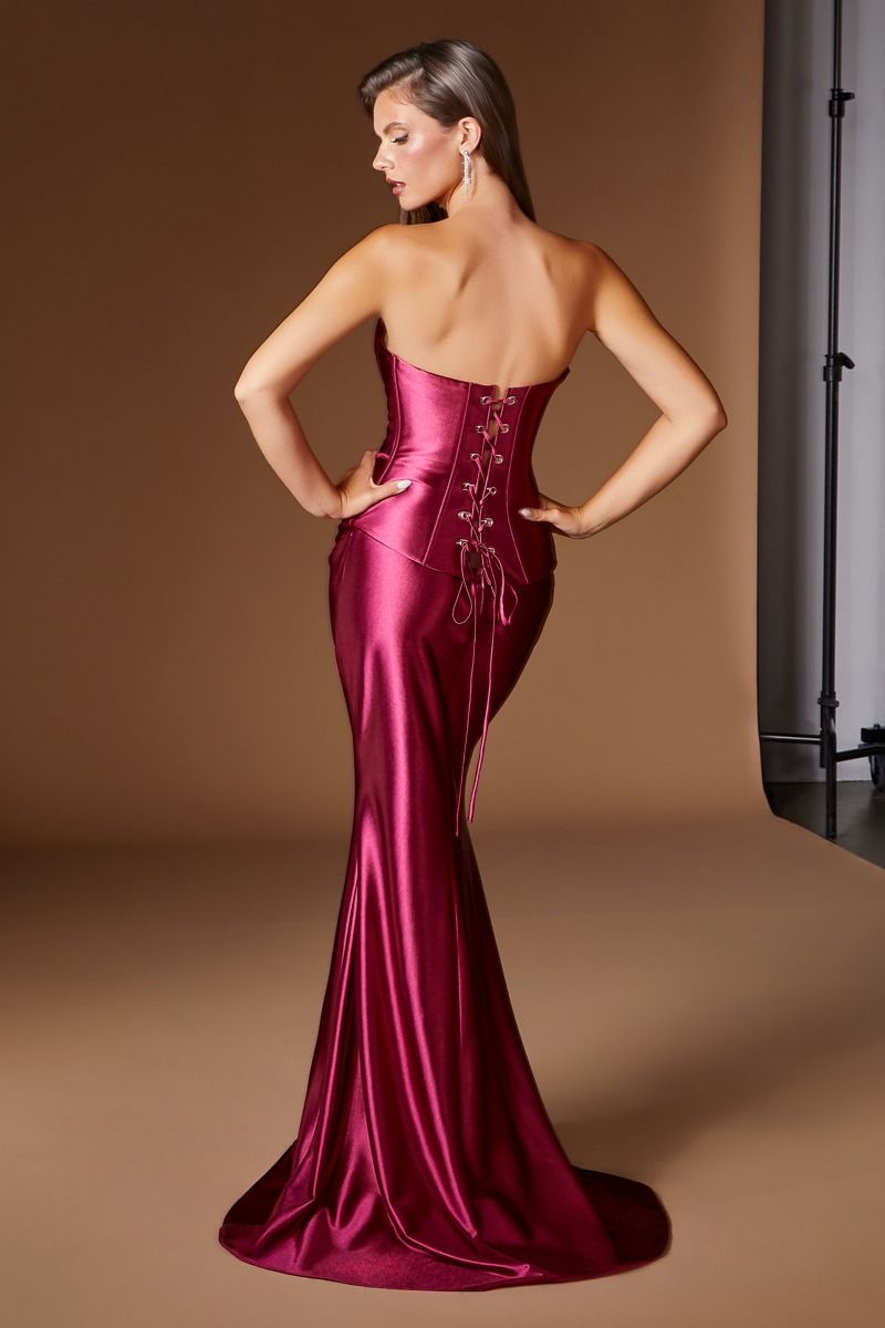 Cinderella Divine -CH2602 Satin Fitted Strapless Sweetheart Gown