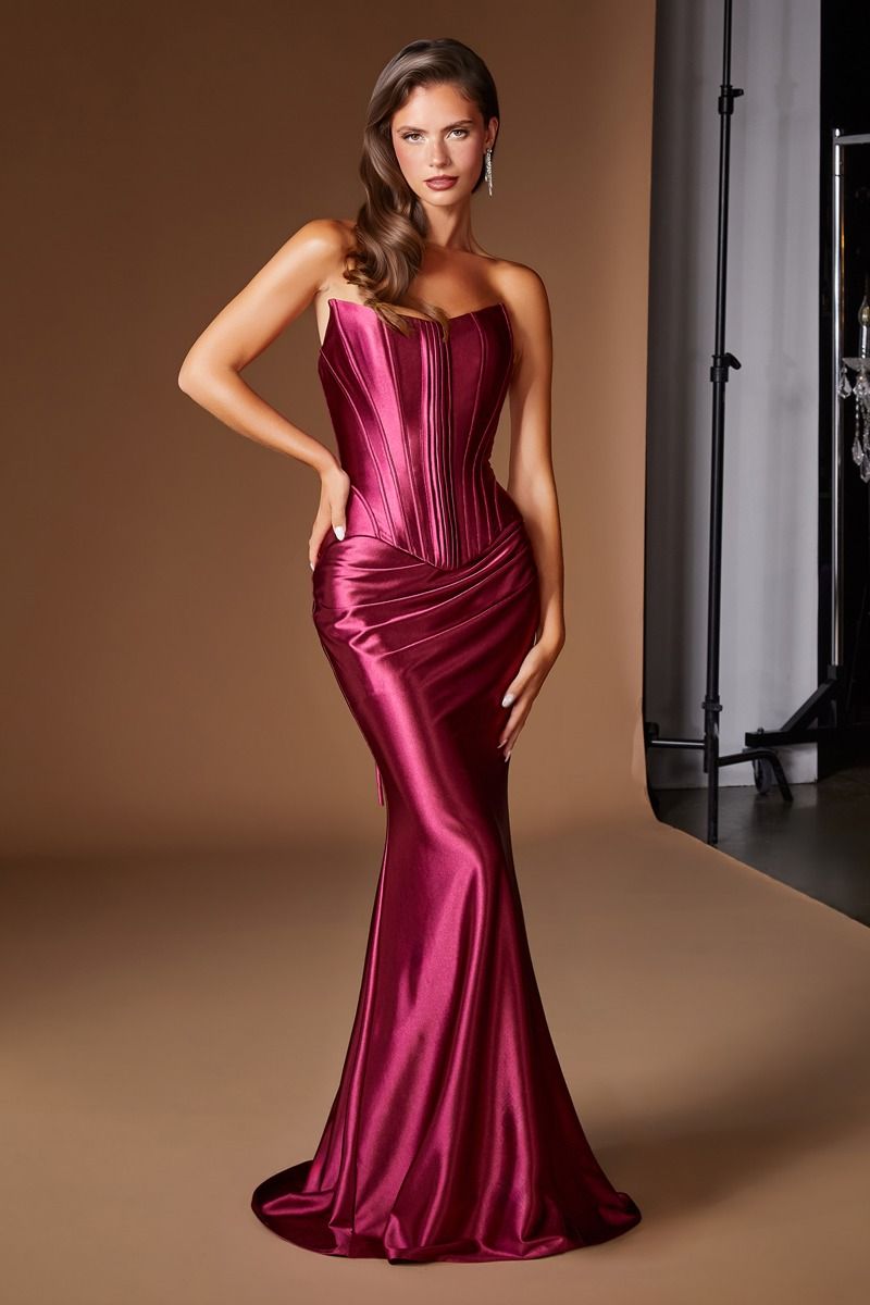 Cinderella Divine -CH2602 Satin Fitted Strapless Sweetheart Gown