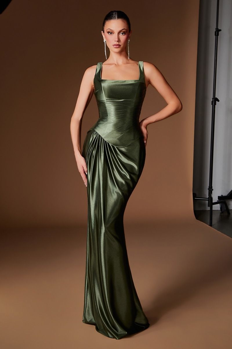 Cinderella Divine -CH2604 Satin Square Neck Fitted Sleeveless Gown