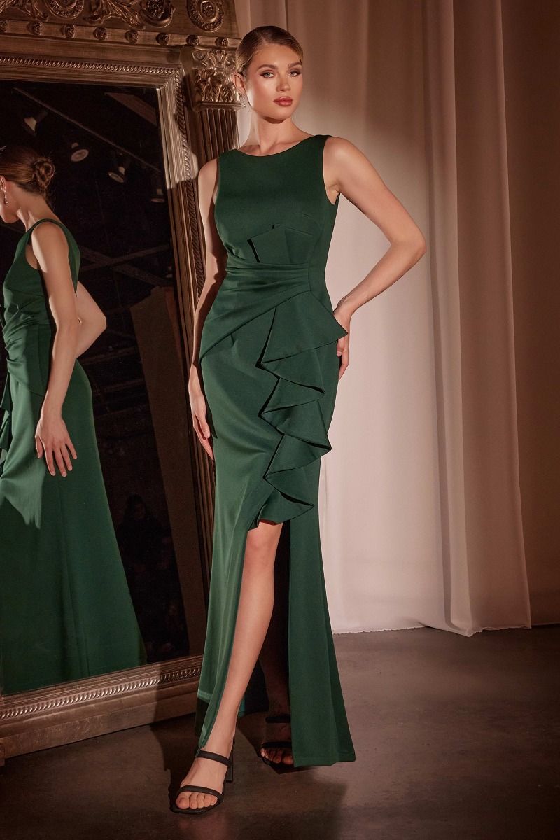Cinderella Divine -CH377 Sleeveless High Neck Ruffle Sheath Dress