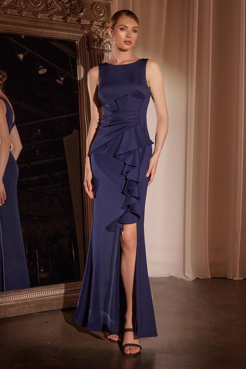 Cinderella Divine -CH377 Sleeveless High Neck Ruffle Sheath Dress