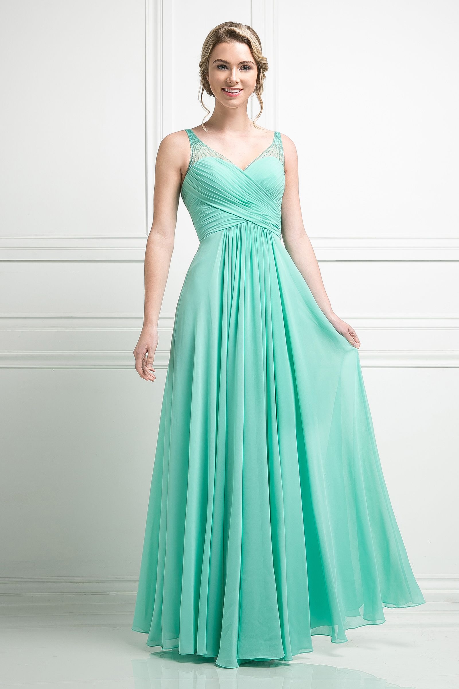 Cinderella Divine -CJ207 V-Neck Chiffon A-Line Dress