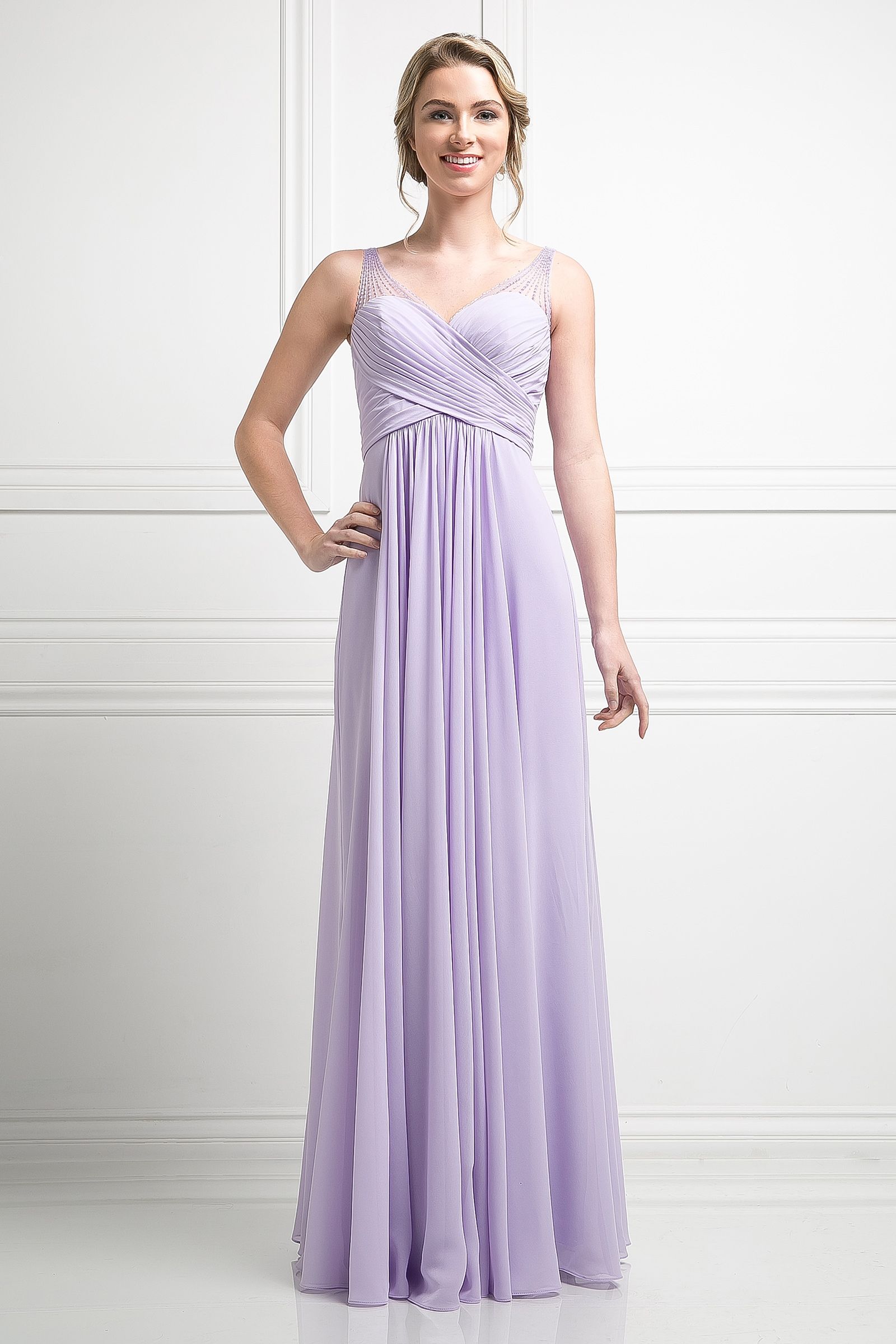 Cinderella Divine -CJ207 V-Neck Chiffon A-Line Dress