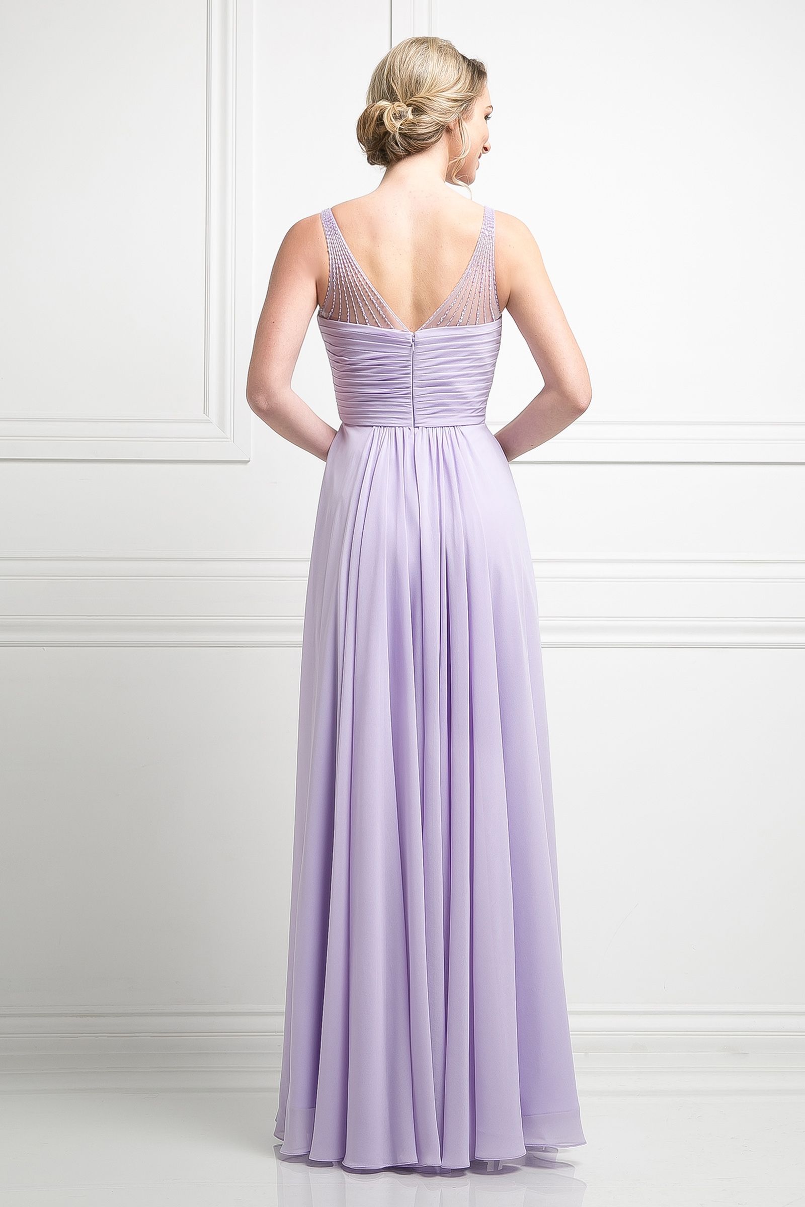 Cinderella Divine -CJ207 V-Neck Chiffon A-Line Dress