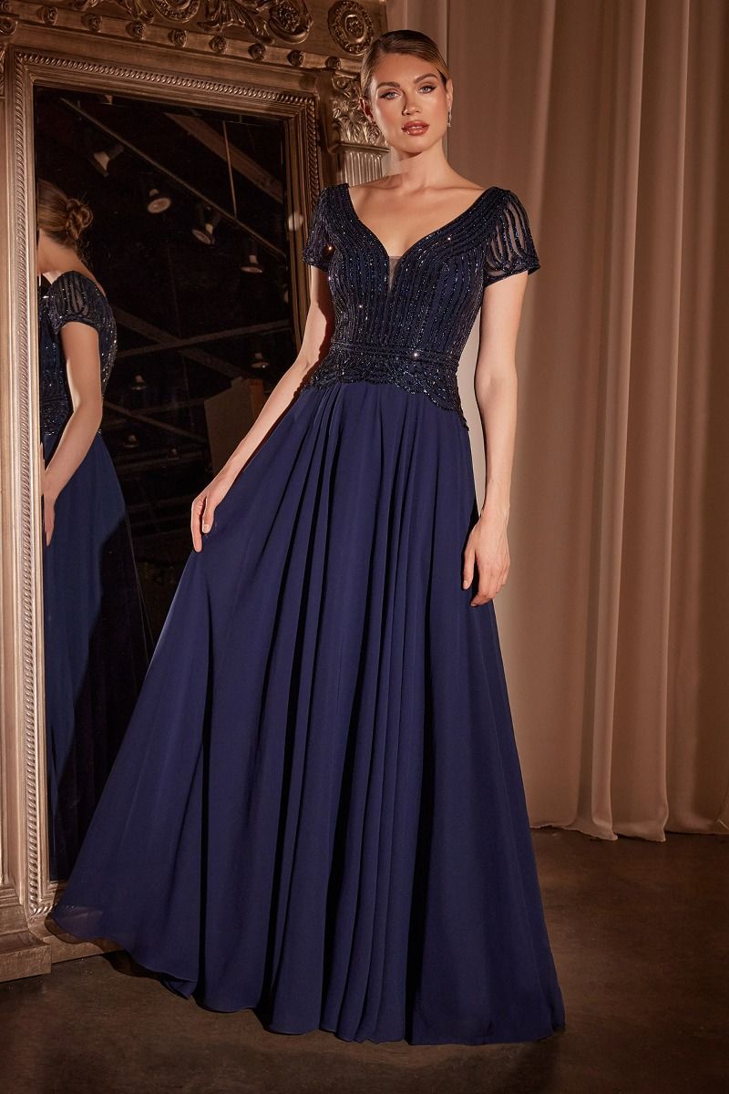 Cinderella Divine -CL07 Deep V-neck A- line Chiffon Prom Dress