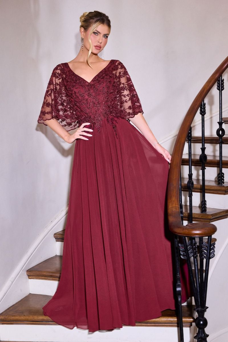 Cinderella Divine -CL10 Applique Chiffon Beaded A-line Gown