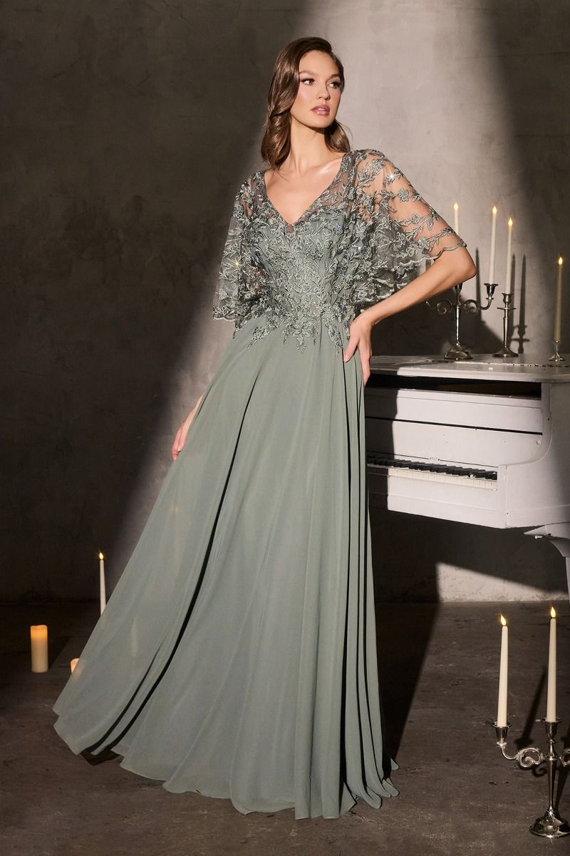 Cinderella Divine -CL10 Applique Chiffon Beaded A-line Gown