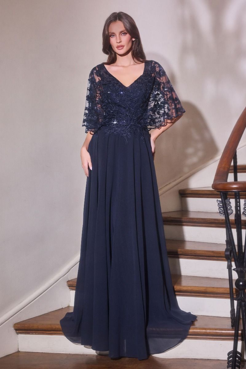 sachin and babi light blue dress Navy Blue Floral Applique Chiffon Maxi Dress – PinkBlush main image 1
