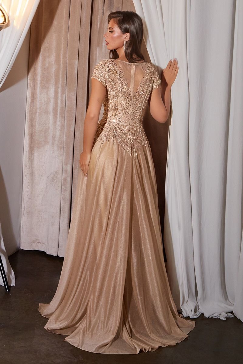 Cinderella Divine -CL11 Beaded Short Sleeve A-line Gown