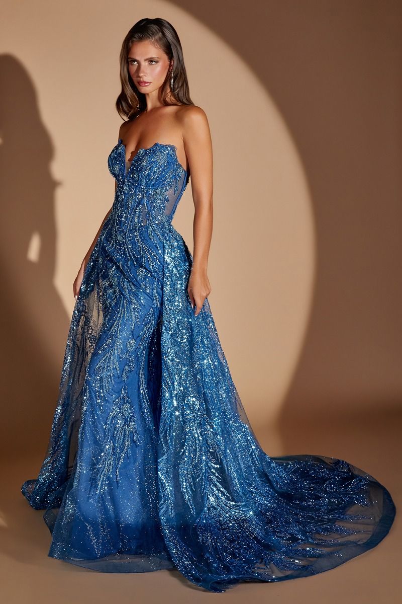 Cinderella Divine -CM393 Beaded Strapless Sweetheart Overskirt Gown