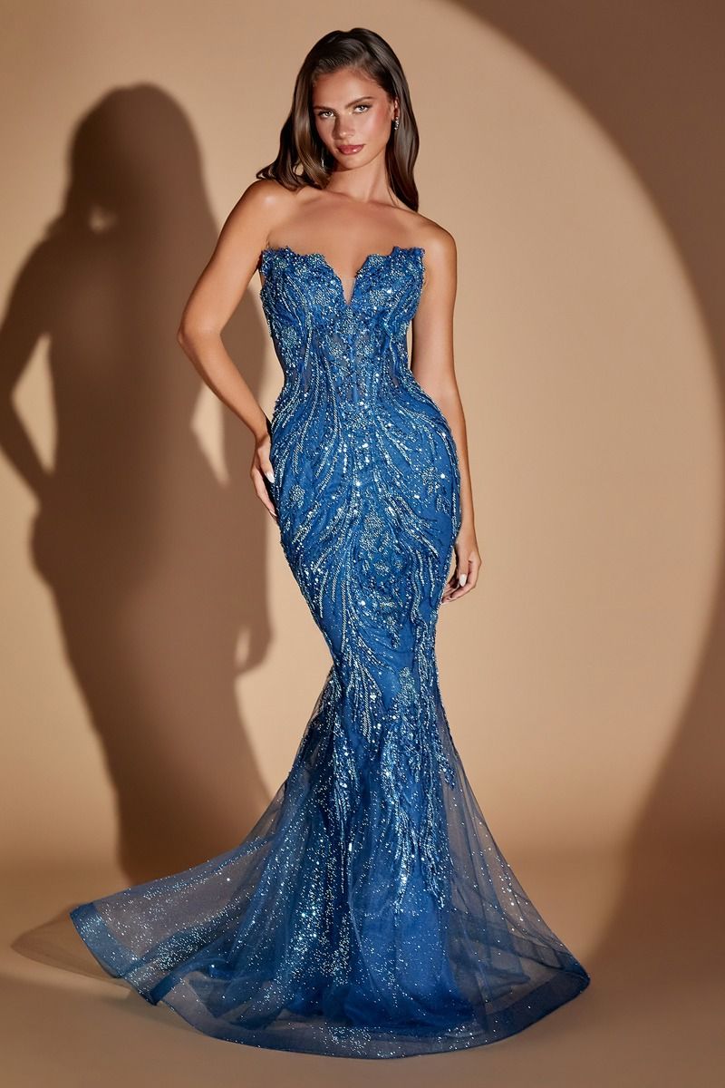 Cinderella Divine -CM393 Beaded Strapless Sweetheart Overskirt Gown