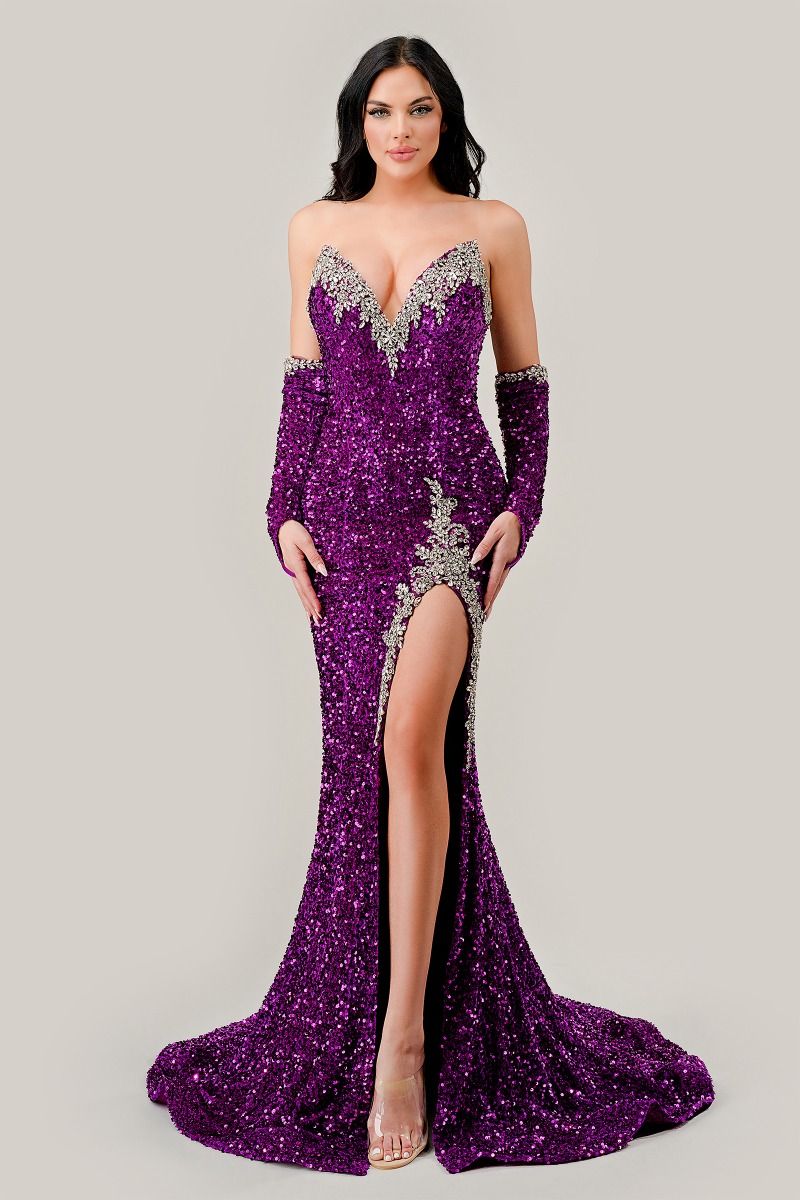 Cinderella Divine -CP639 Fitted Fully Sequin Sheath Dress With Gloves