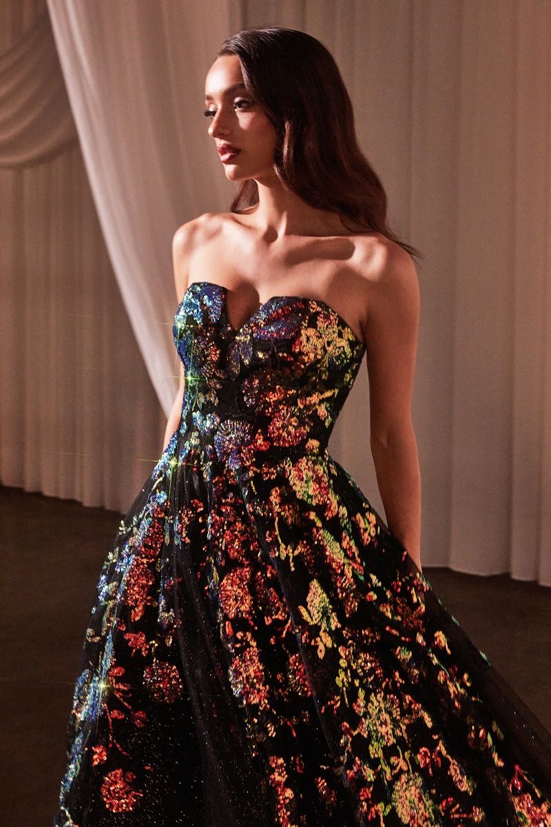 Cinderella Divine -CR380 Strapless Floral Applique Ball Gown