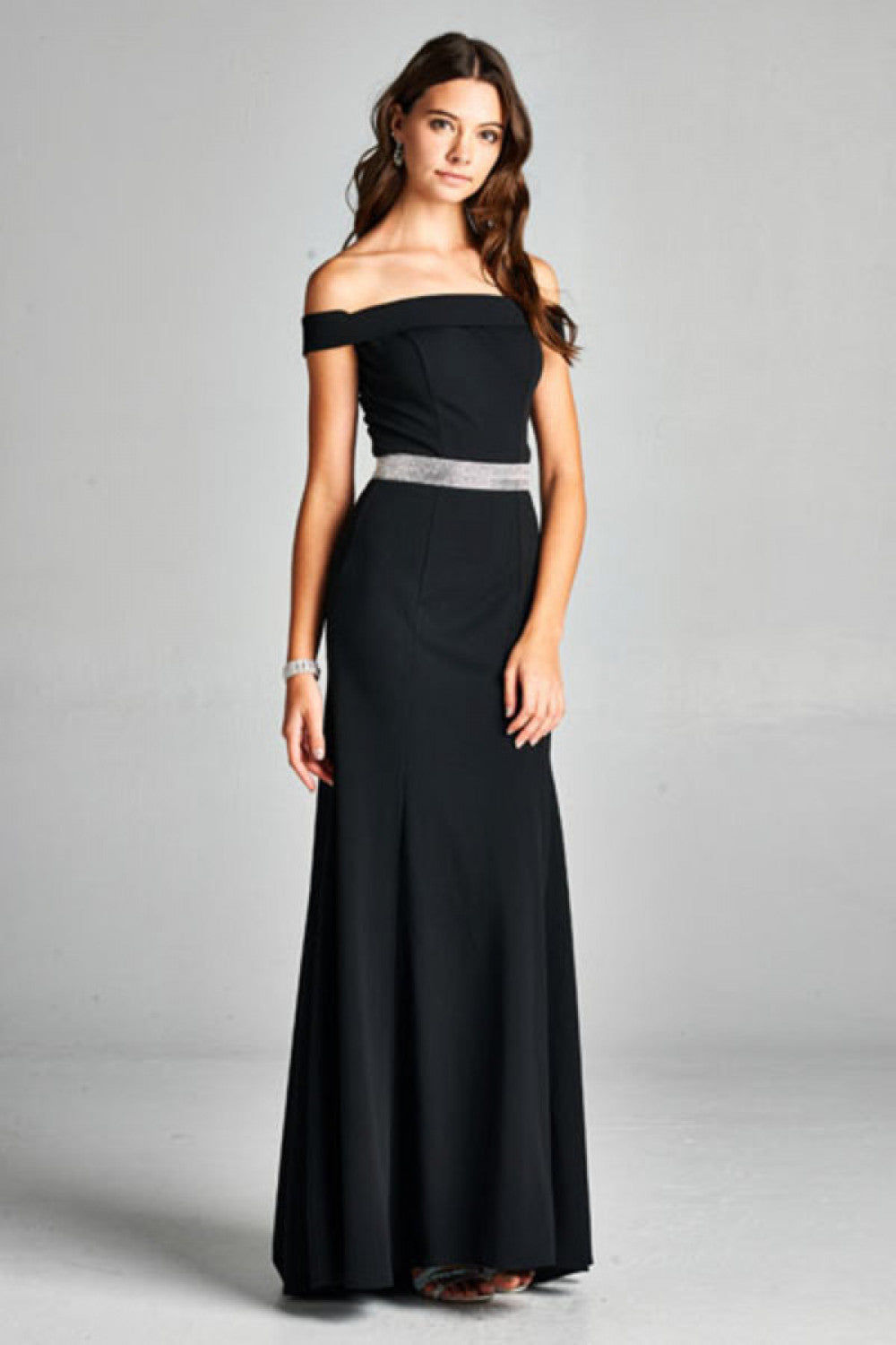 Aspeed Design -D114A Off Shoulder Fitted Bodice Evening Gown