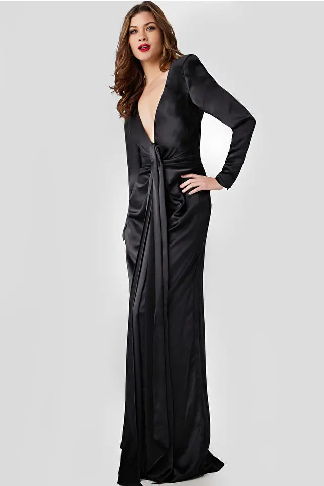 Jovani -23180 Ruched Long Sleeves Sheath Gown