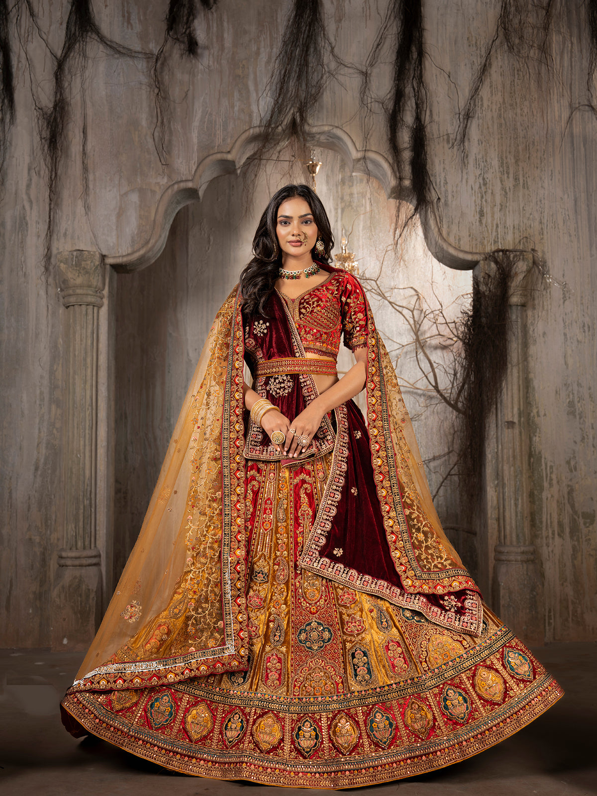 MyFashion -KLS-1211 Royal Velvet Lehenga With Jarkan Multi Work Embellishment
