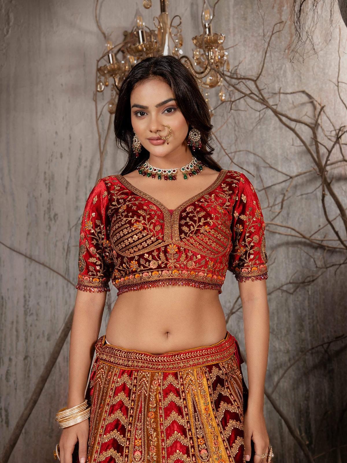 MyFashion -KLS-1211 Royal Velvet Lehenga With Jarkan Multi Work Embellishment