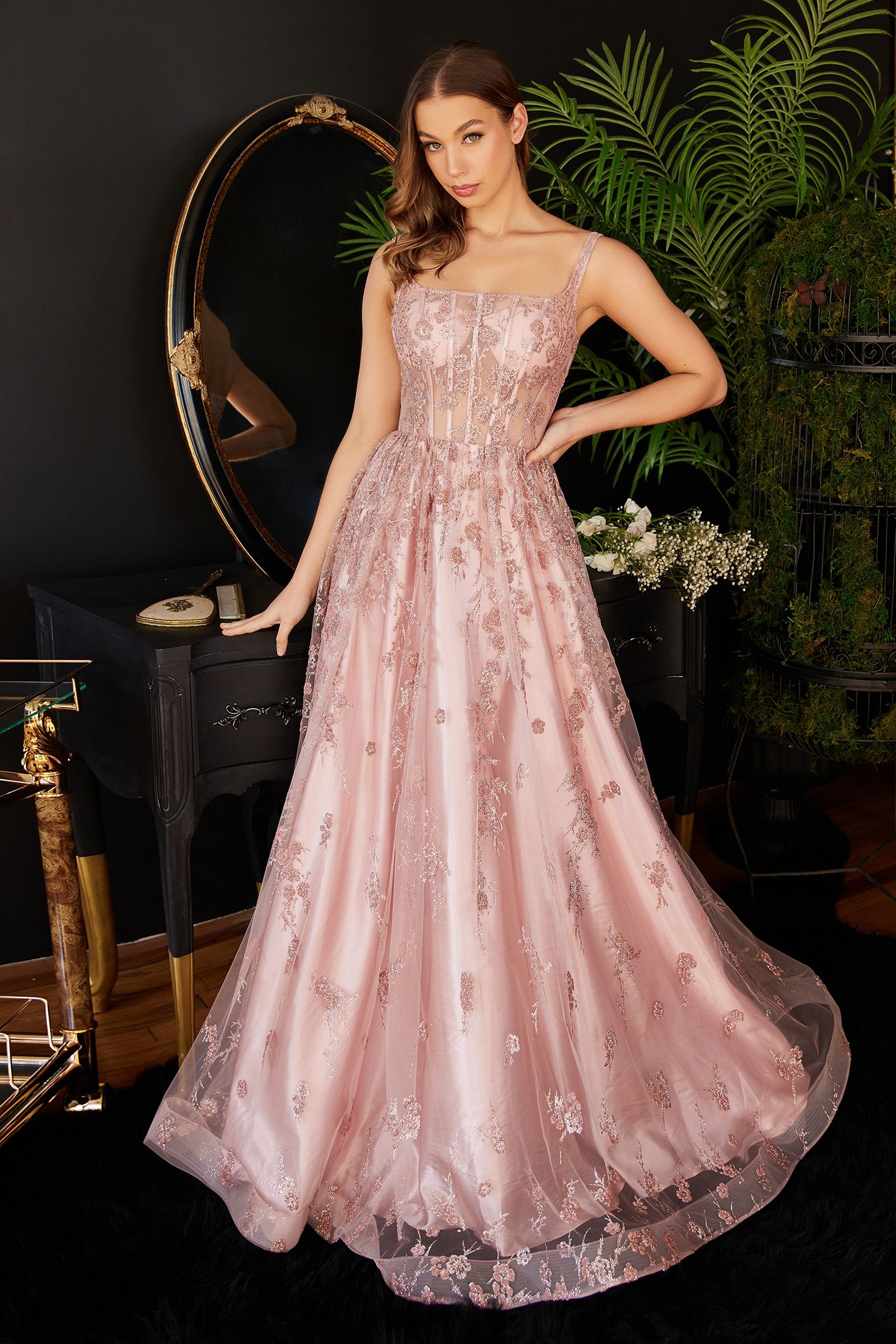 Glitter Print A-Line Gown By Cinderella Divine -J840