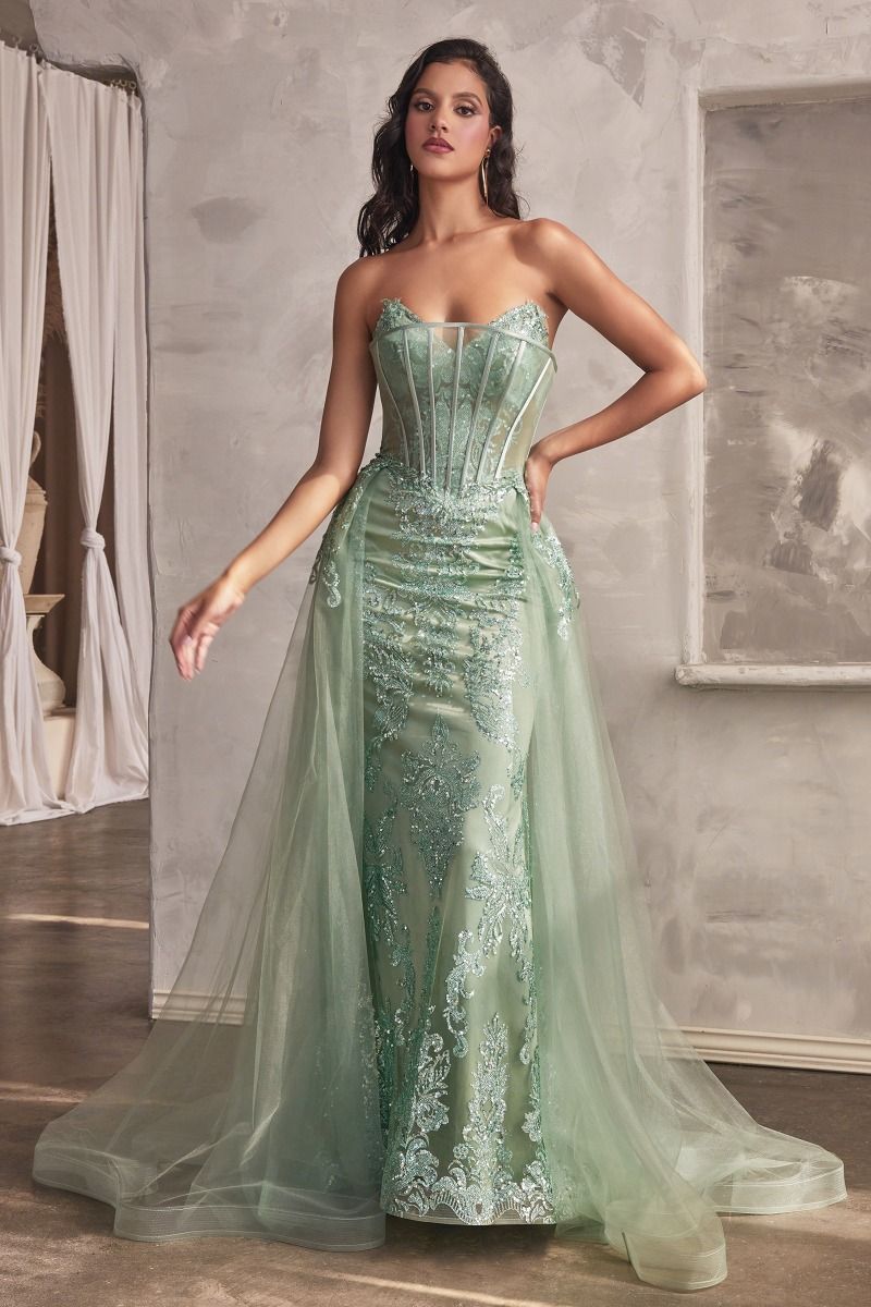 Cinderella Divine -J858 Strapless Glitter Sheath Dress