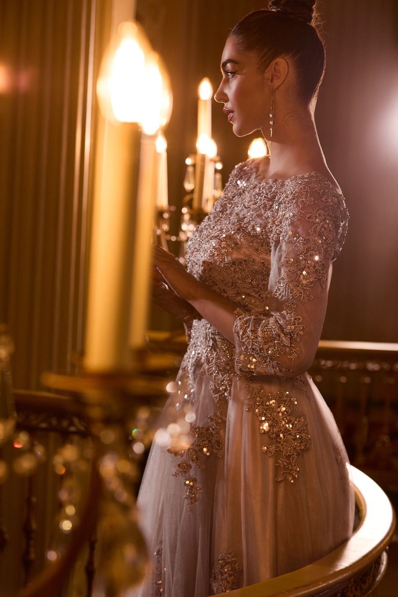 Cinderella Divine -J883 Applique Boat Neck A-line Gown