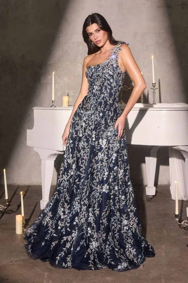 Cinderella Divine -J909 Floral Applique One Shoulder A-line Gown