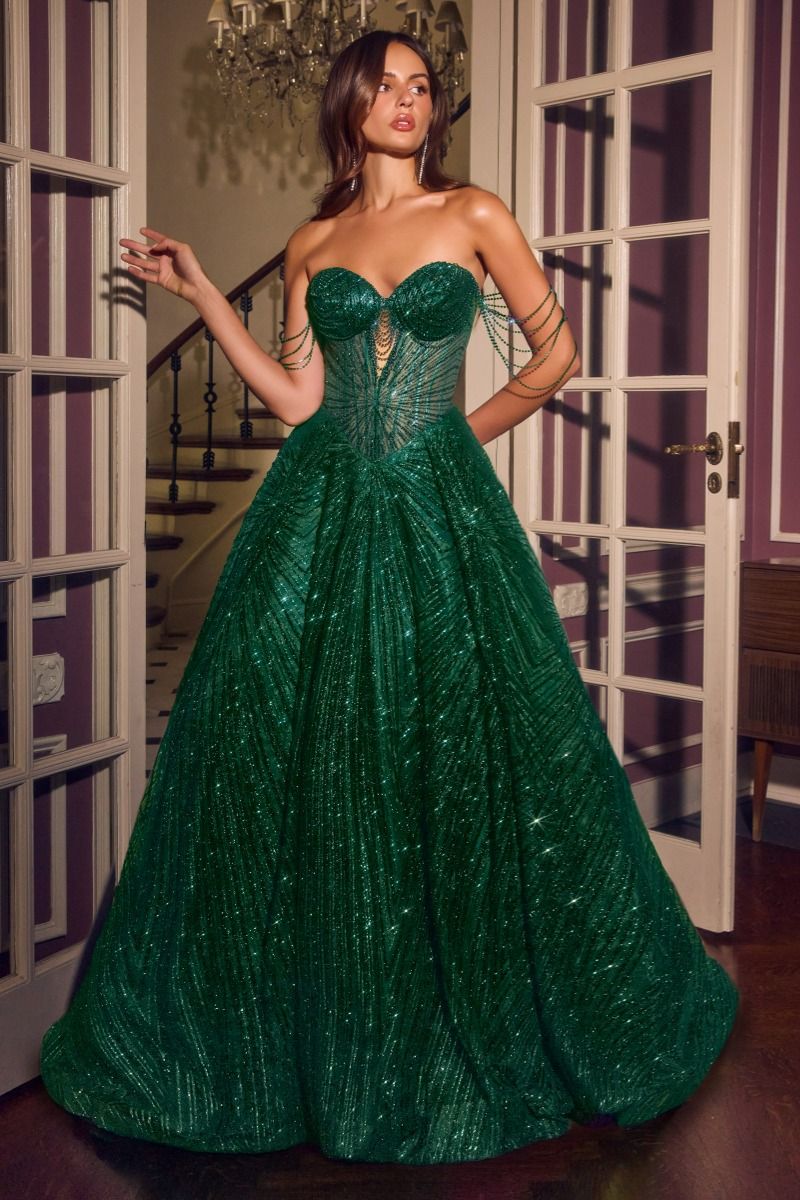Cinderella Divine -J915 Beaded Sweetheart Glitter Tulle Prom Gown