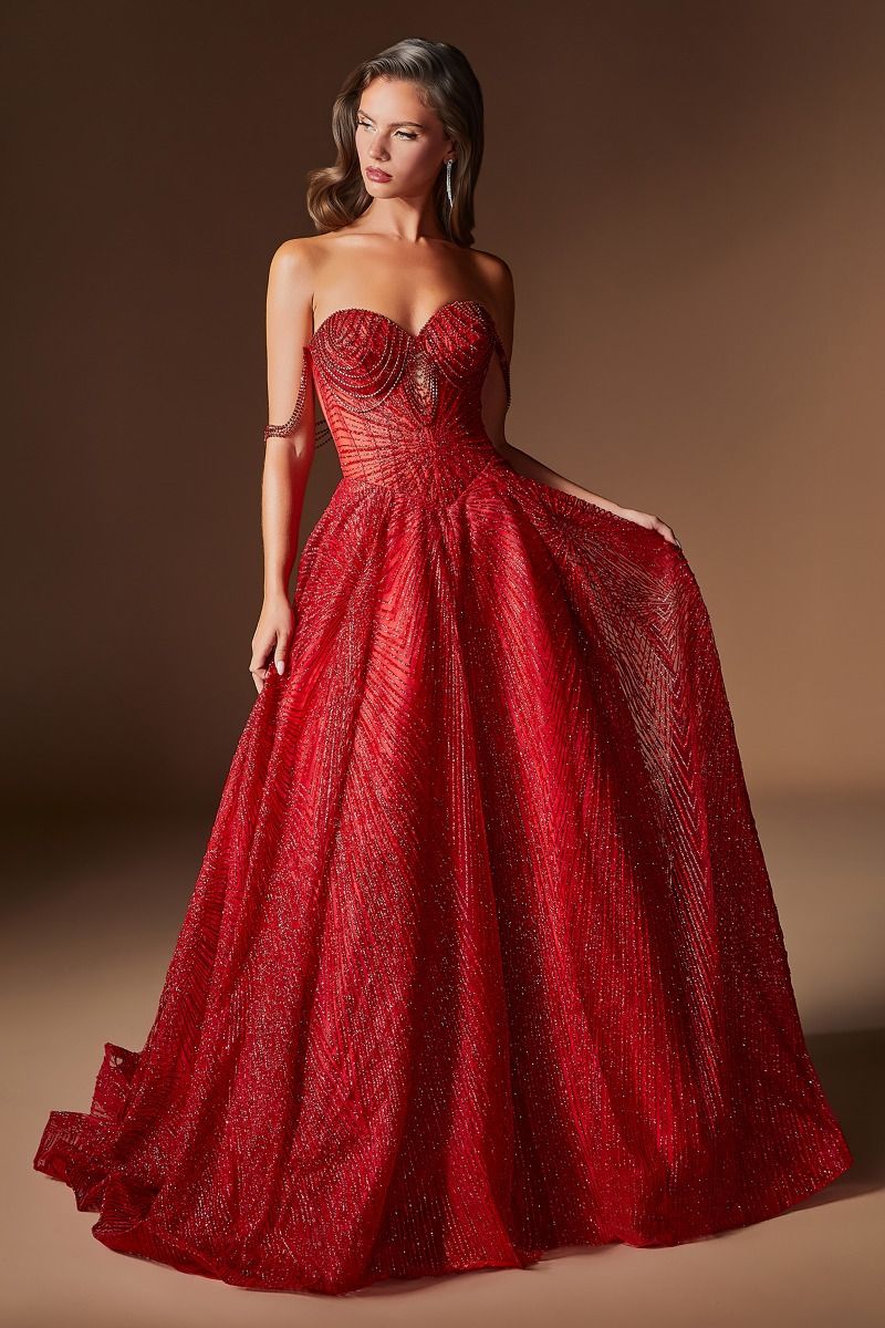 Cinderella Divine -J915 Beaded Sweetheart Glitter Tulle Prom Gown