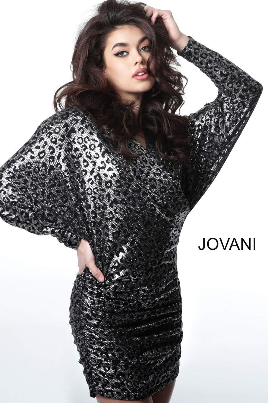 Jovani -3169 Fitted Ruched Leopard Print Short Dress