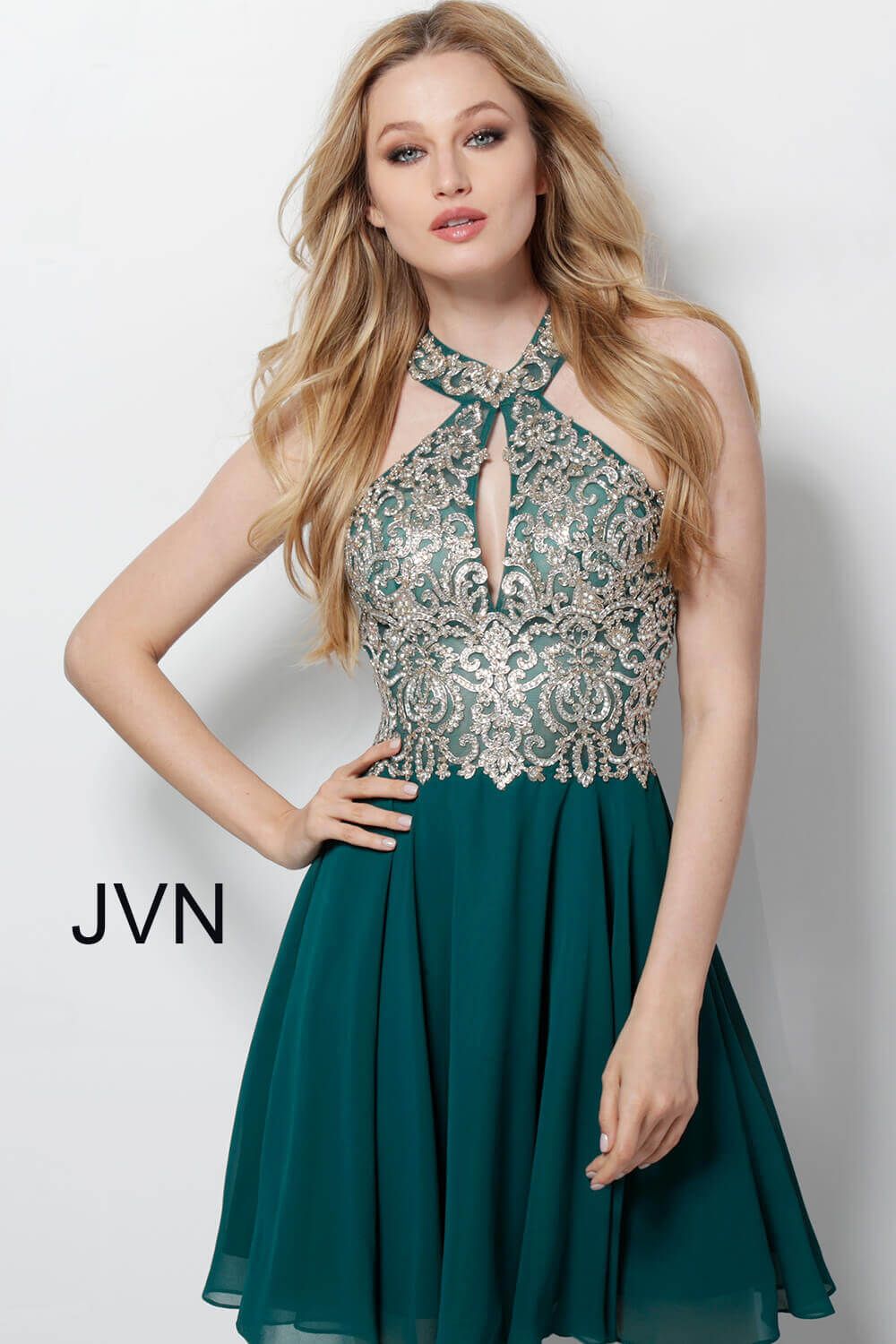 Jovani -JVN53177 Embroidered A-Line Short Dress