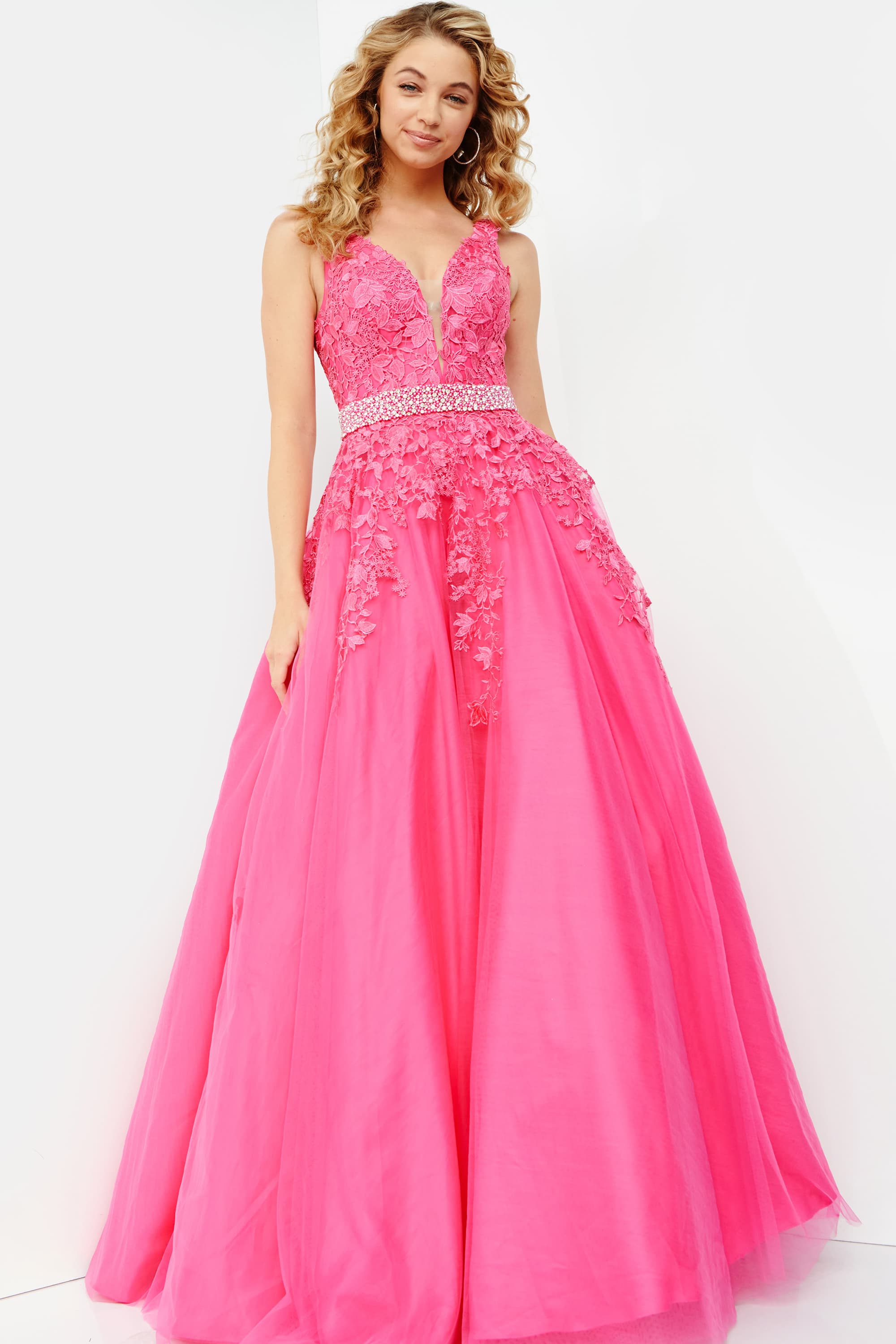 Jovani -JVN68258 Embellished Belt Prom Ball Gown