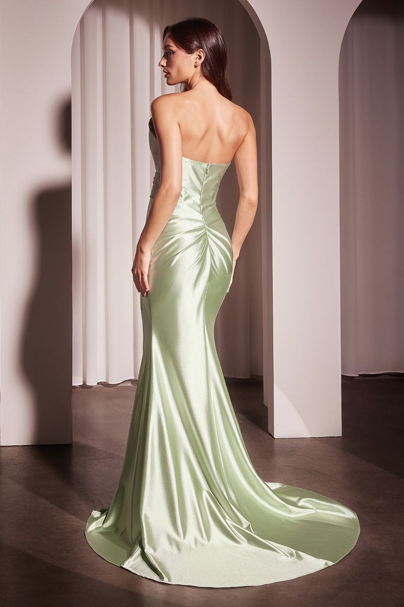 Cinderella Divine -KV1118 Strapless Pleated Satin Sheath Dress