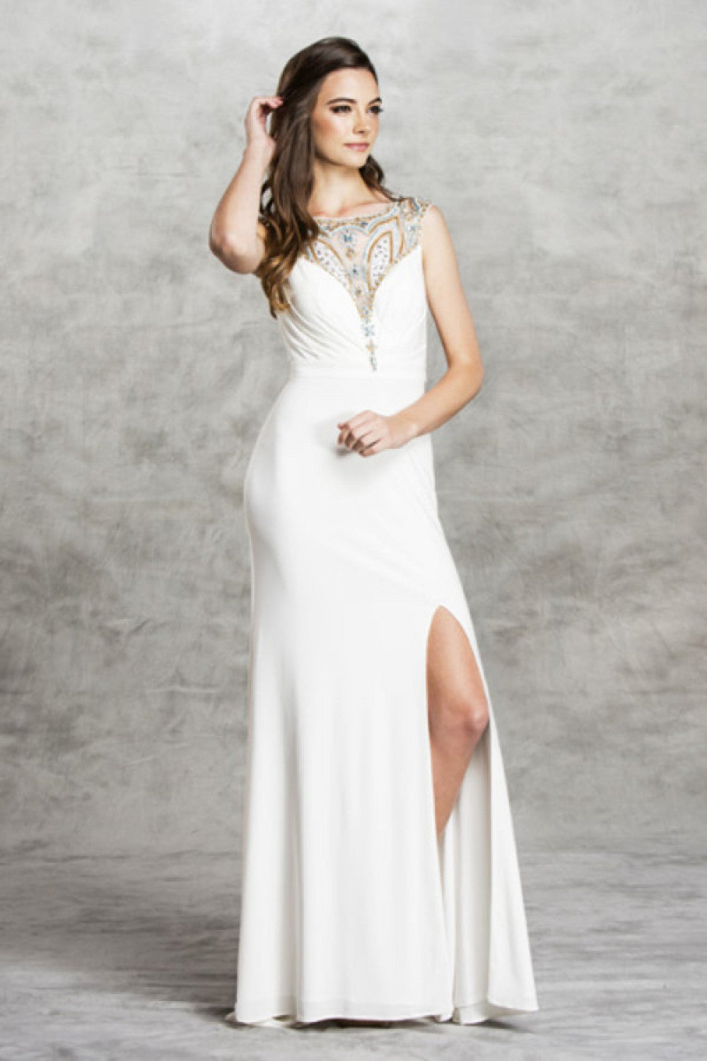 Aspeed Design -L1484 High Neck Beaded Sheath Dress