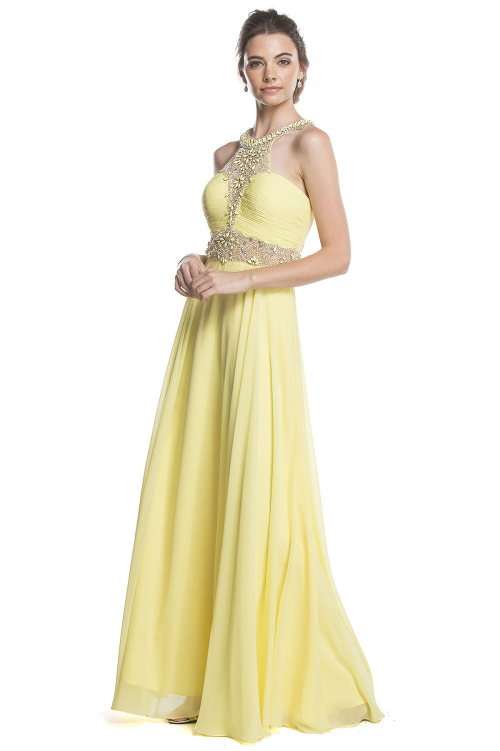 Aspeed Design -L1621 High Neck Beaded A-Line Dress