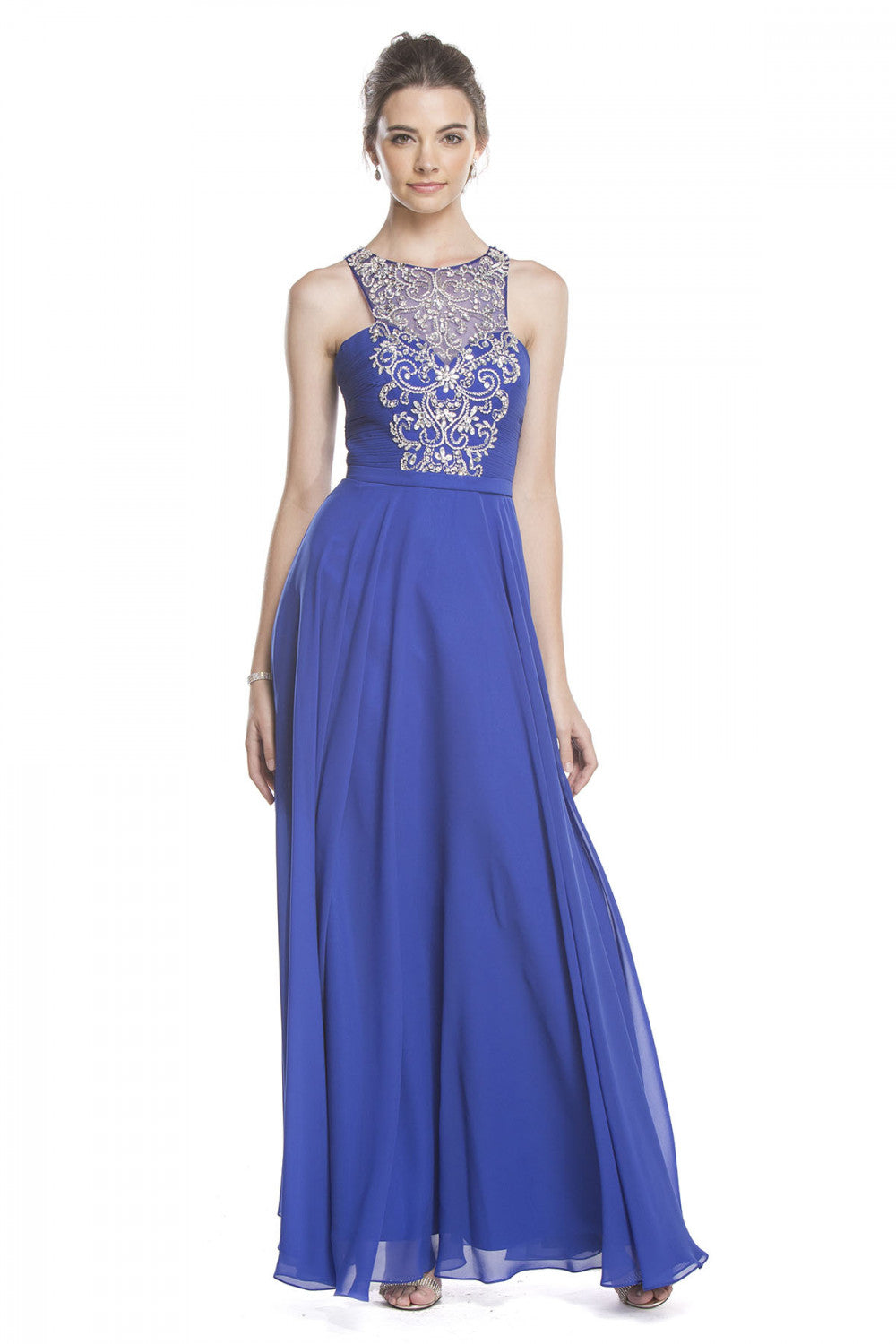 Aspeed Design -L1705 High Neck Beaded Illusion A-line Dress