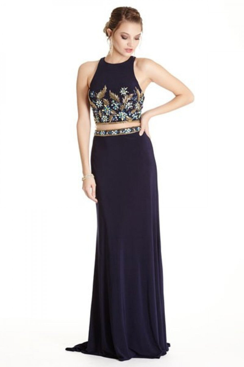 Aspeed Design -L1758 High Neck Embroidered Two Piece Dress