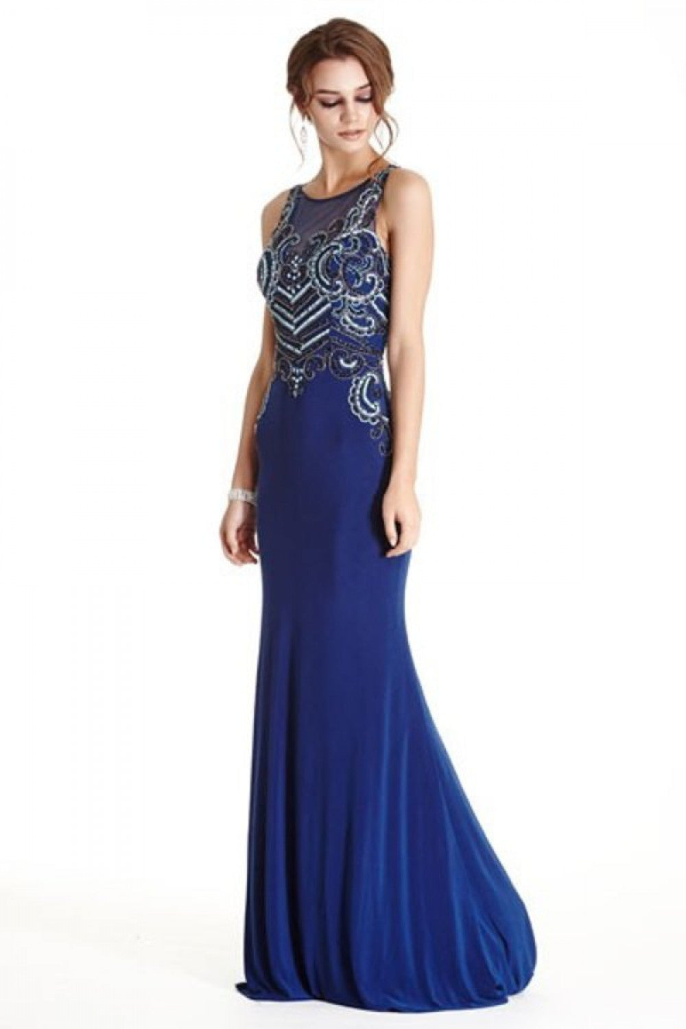 Aspeed Design -L1779 High Neck Beaded Sheath Dress