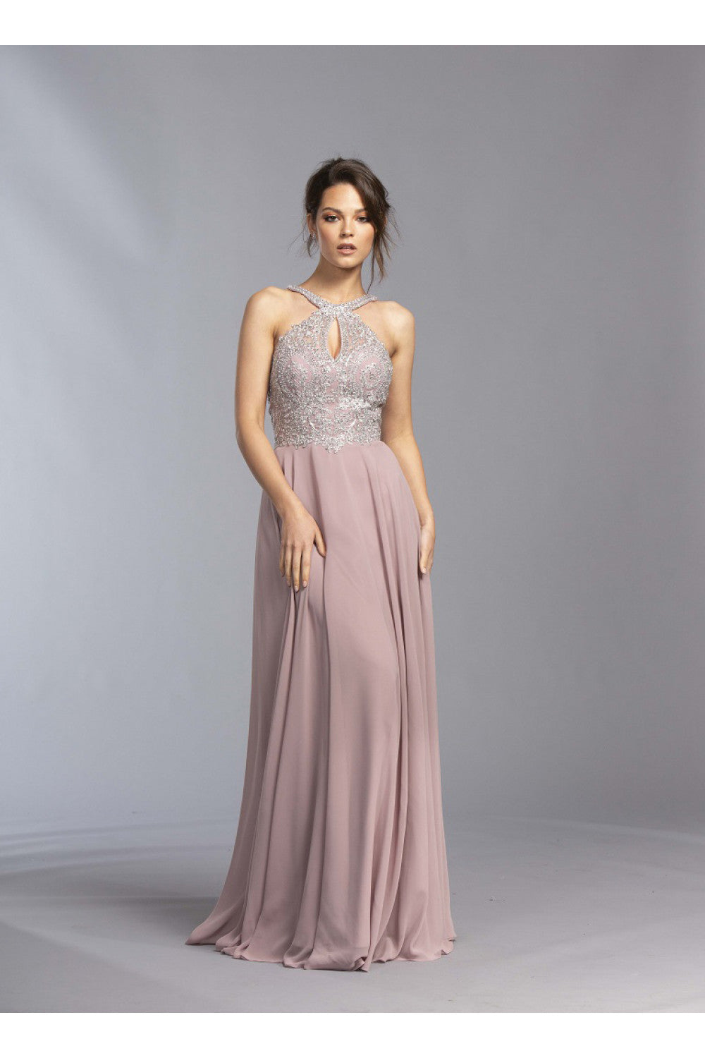 Aspeed Design -L1988 Halter Embellished A-Line Evening Dress