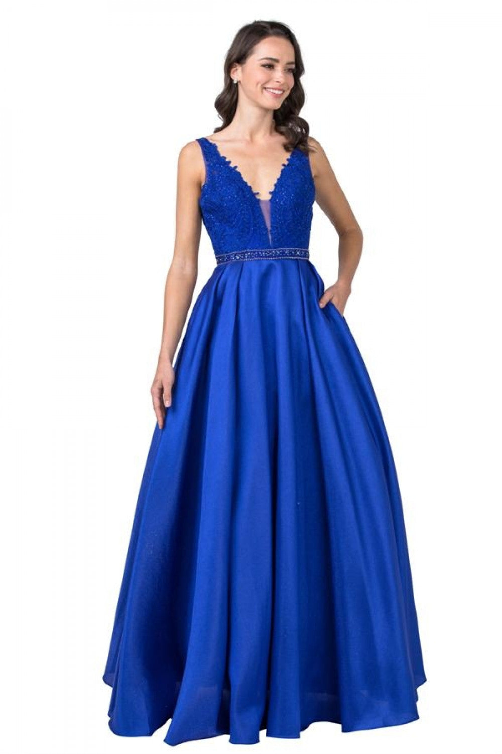 Aspeed Design -L2168 Applique Bodice V-Neck A-Line Dress