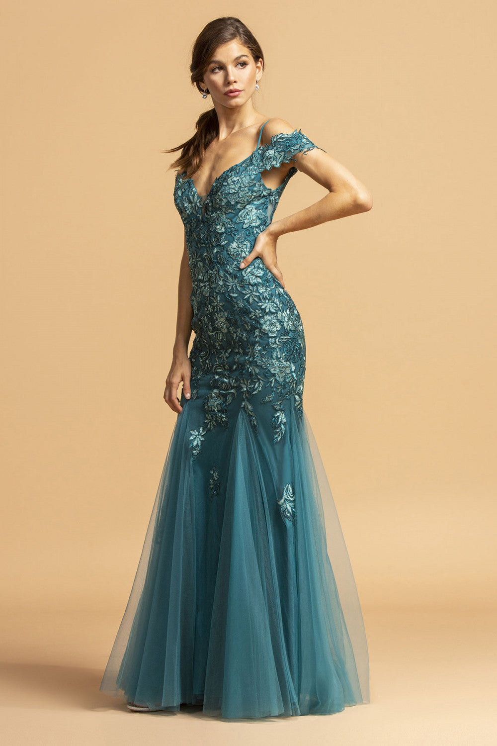 Aspeed Design -L2170 Lace Applique Trumpet Evening Dress