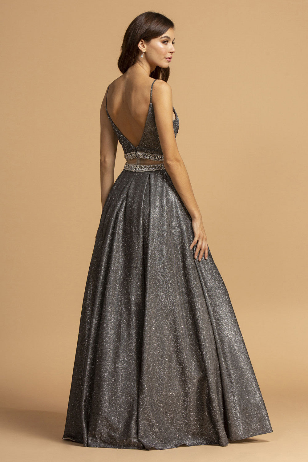 Aspeed Design -L2213 V-Neck Glitter Two Piece Dress