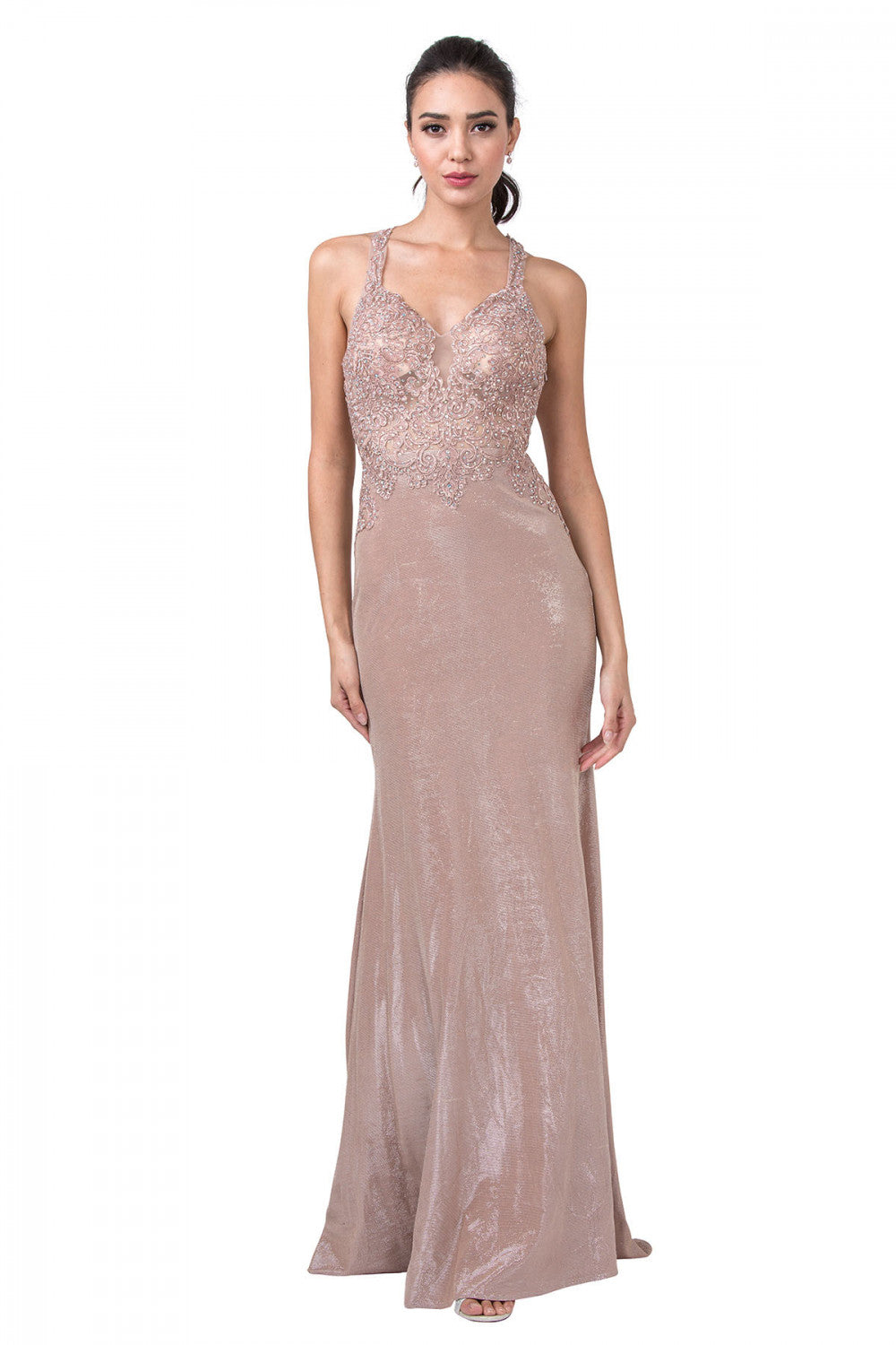 Aspeed Design -L2374 Lace Bodice Sheath Evening Dress