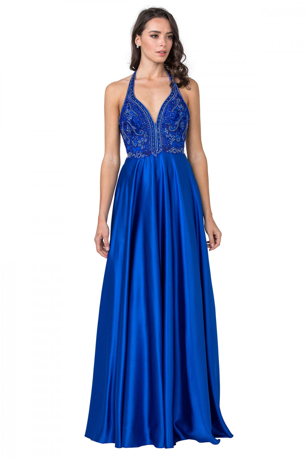 Aspeed Design -L2405 Halter Beaded A-Line Evening Dress