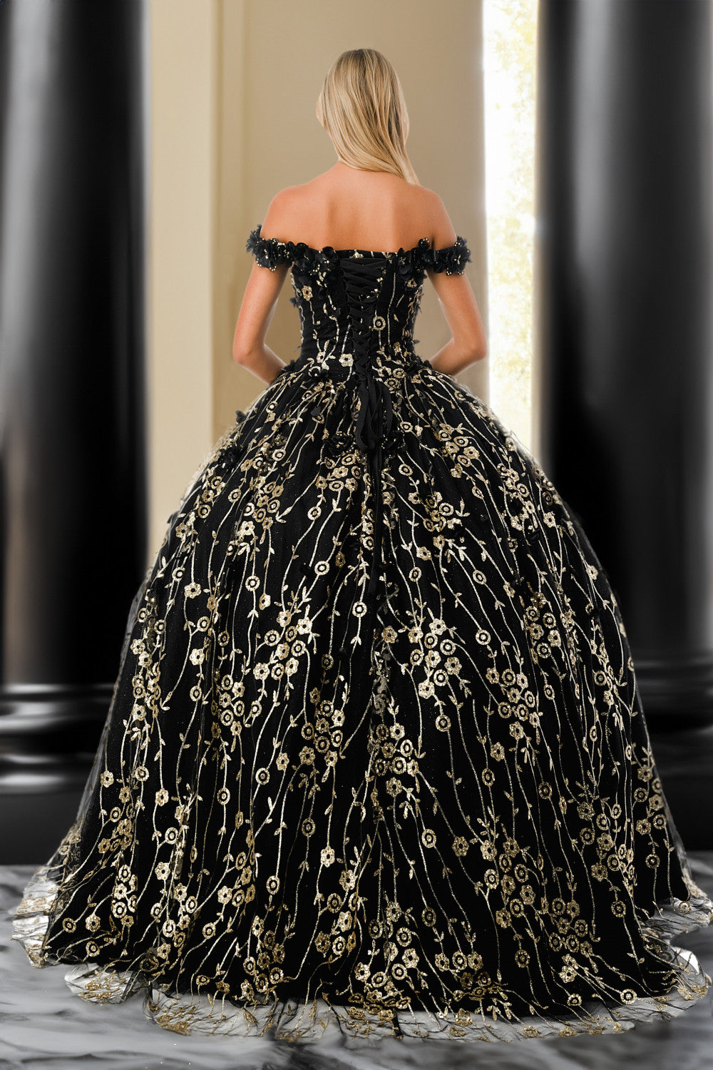 Aspeed Design -L2766A Floral Applique Off Shoulder Ball Gown