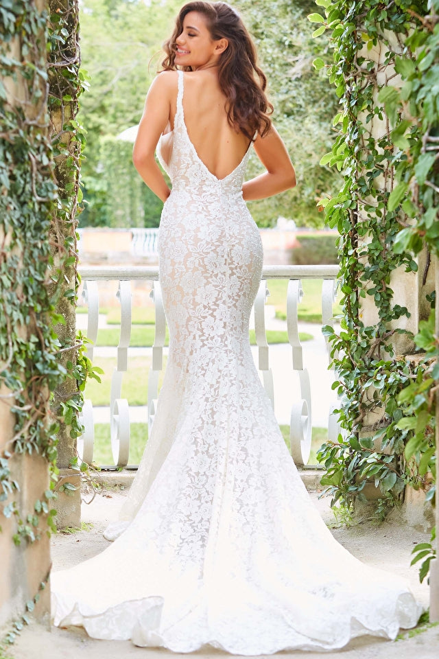 Jovani -JB03864 Laced Embellished Mermaid Bridal Gown