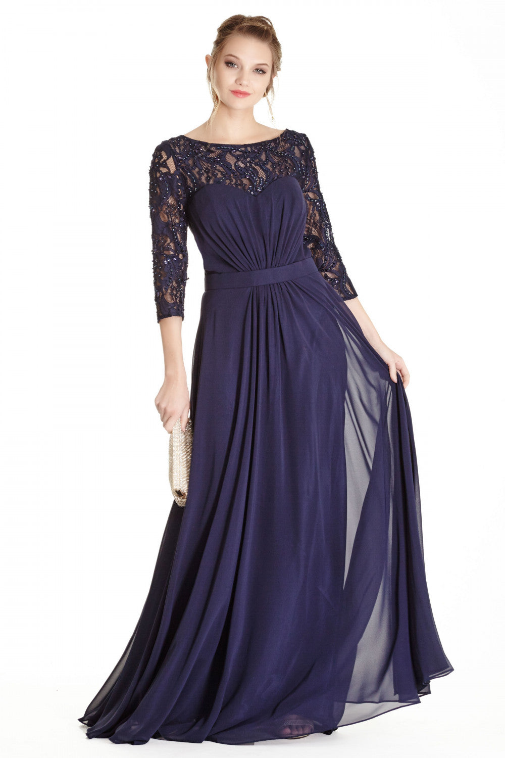 Aspeed Design -M1801 Embellished Pleated A-Line Dress